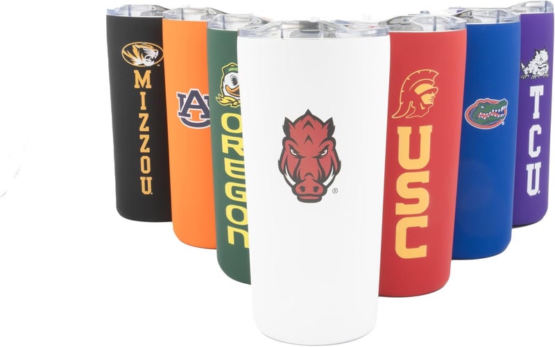 Decorvo University of Arkansas Logo Tumbler - White Double Walled Insulated Travel Tumbler with Slide Lid - 18 oz - Image 1